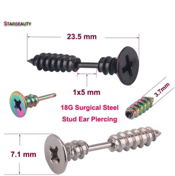 NWT 1 Pair Blue Unisex Punk Screw Stud Earr… - Picture 6 of 8